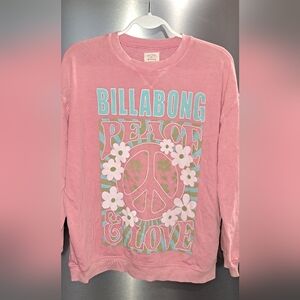 Ladies Billabong Sweatshirt Peace & Love Pink Tye Dyed Retro Vtg Cozy LRG